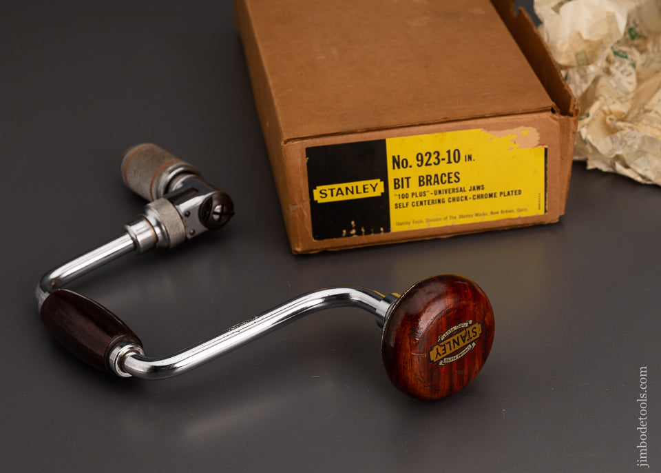 Near Mint in Box STANLEY No. 923 Rosewood 10 Inch Bit Brace with Decal - 102884