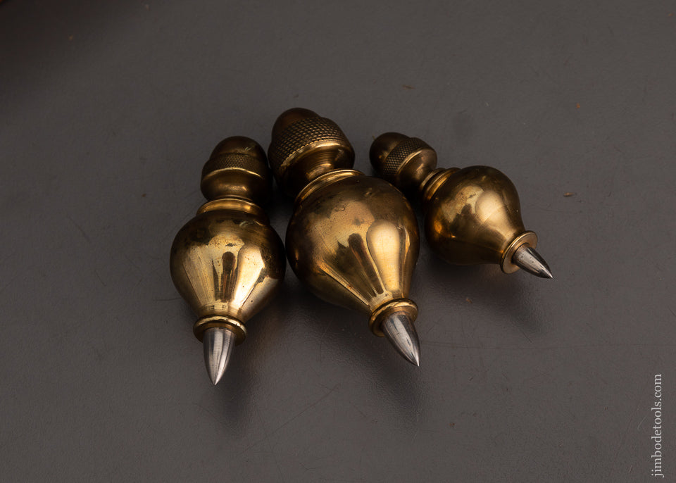 Gorgeous Graduated Set of 3 Brass Plumb Bobs in Custom Box - 102892