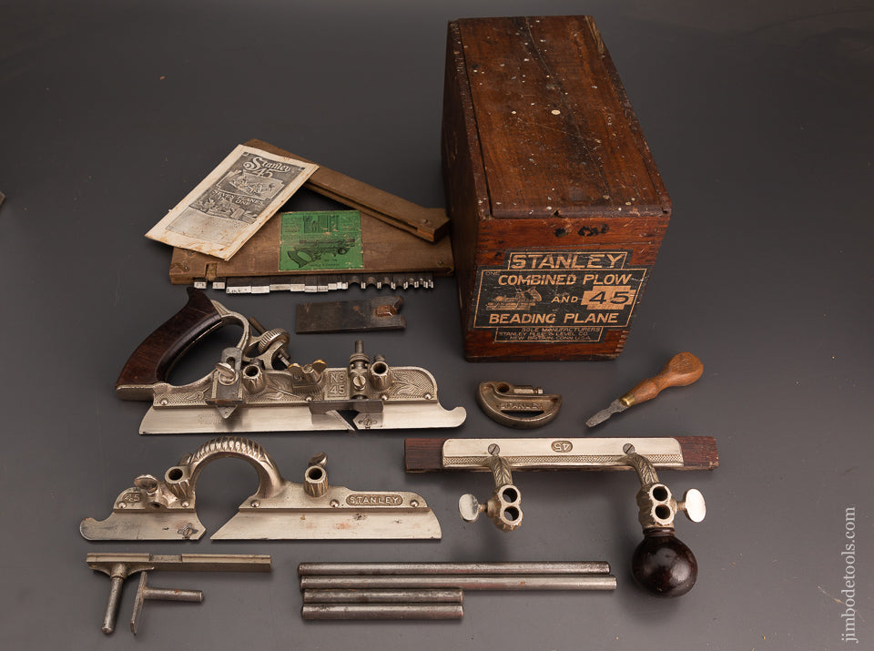 STANLEY No. 45 Combination Plow Plane 100% Complete in Original Chestnut Box -  102976
