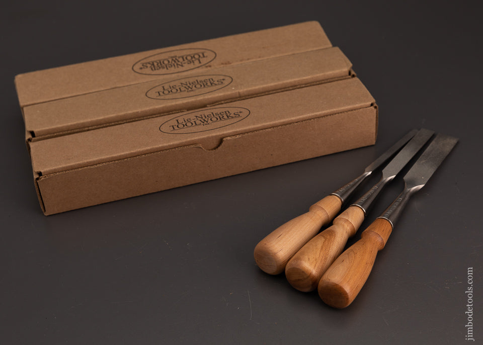 Mint Unused LIE NIELSEN Bevel Edge Bench Chisels 3 Sizes 1/4, 1/2 & 3/4 - 103454