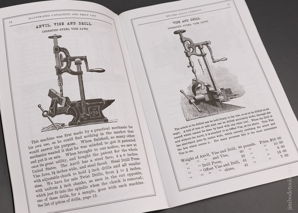 Ca. 1894 REPRINT MILLERS FALLS CO. Catalog No. 24 Hardware Manufacturers - 103521