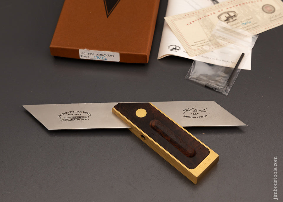 BRIDGE CITY TOOL WORKS AM-7 Rosewood Adjustable Try Square Mint in Box - 103541
