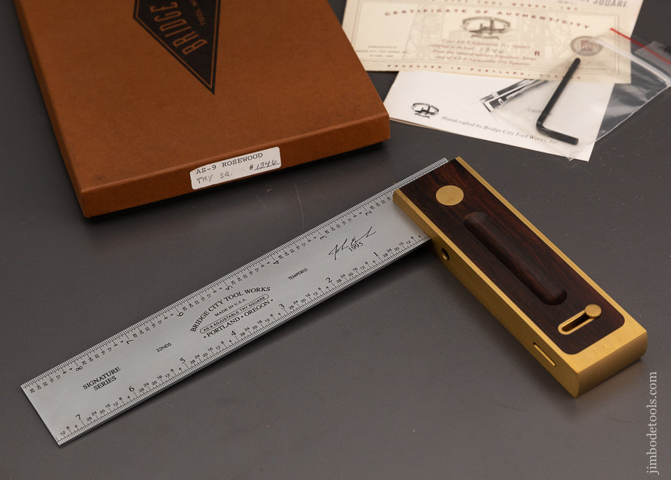 BRIDGE CITY TOOL WORKS AS-9 Rosewood Try Square Mint in Box - 103542