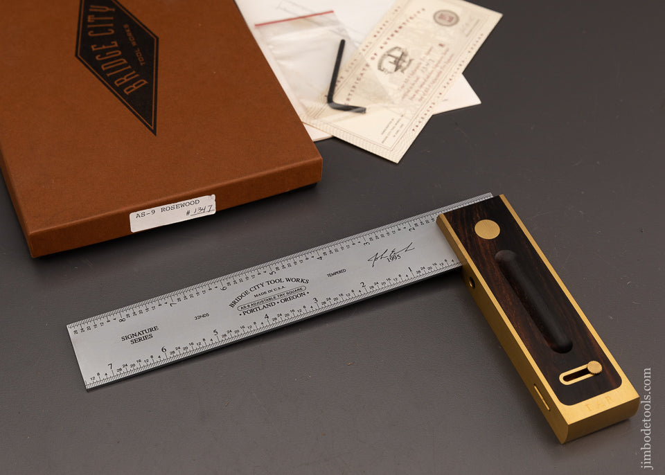 BRIDGE CITY TOOL WORKS AS-9 Rosewood Adjustable Try Square Mint in Box - 103543