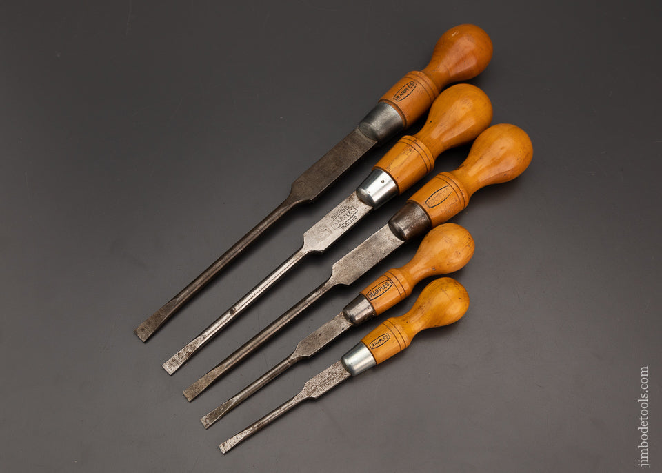 Pretty Set of 5 English Boxwood Handle Cabinet Maker’s Screwdrivers MARPLES - 103656