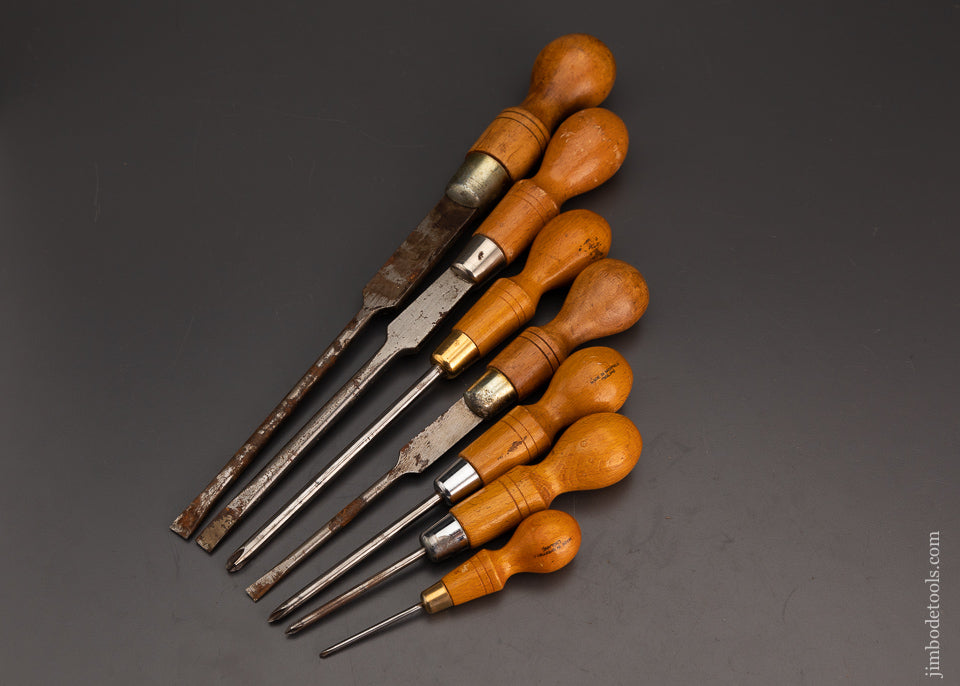 Set of 7 Maker Screwdrivers with Beech Handles including 4 Phi