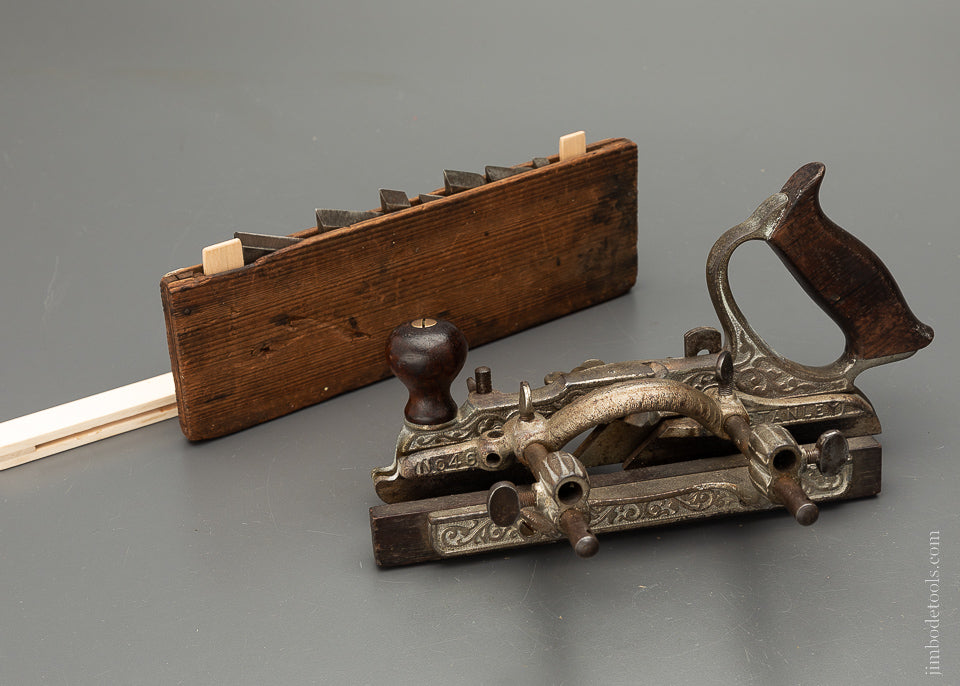 Great User STANLEY No. 46 Skew Iron Plow Plane with 8 Cutters - 103976