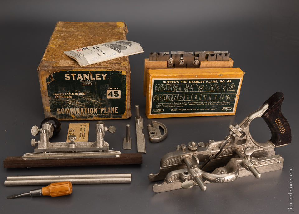 STANLEY No. 45 Combination Plow Plane in Box 100% Mint & Complete - 104087