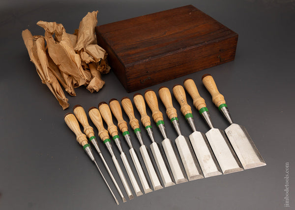 Dead Mint Unused Set of 12 Bevel Edge Bench Chisels No. 220 by GREENLEE - 104197