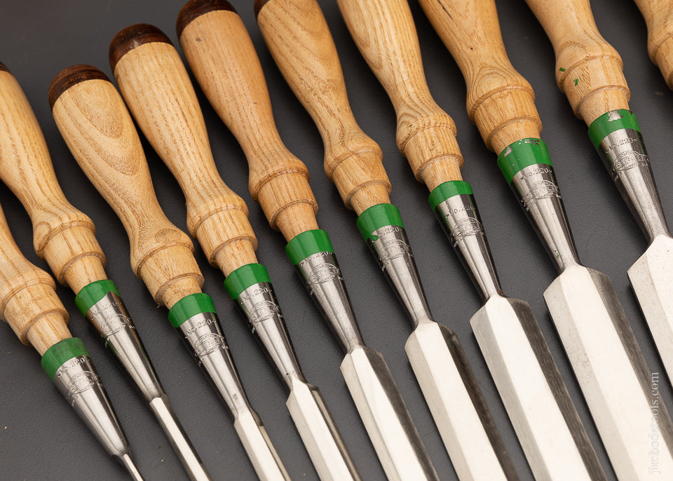 Dead Mint Unused Set of 12 Bevel Edge Bench Chisels No. 220 by GREENLEE - 104197