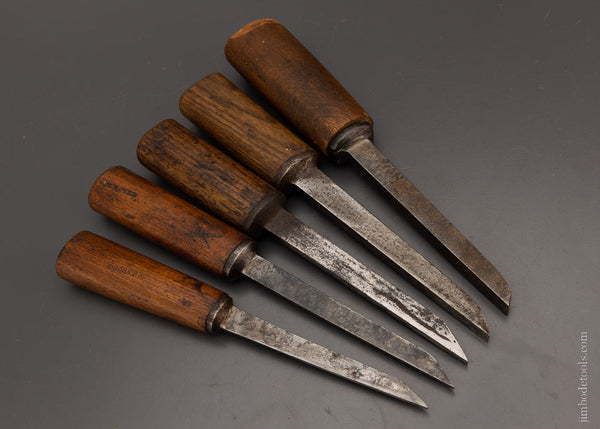 Graduated Set of 5 Pig Sticker Mortise Chisels Assorted Makers - 104451