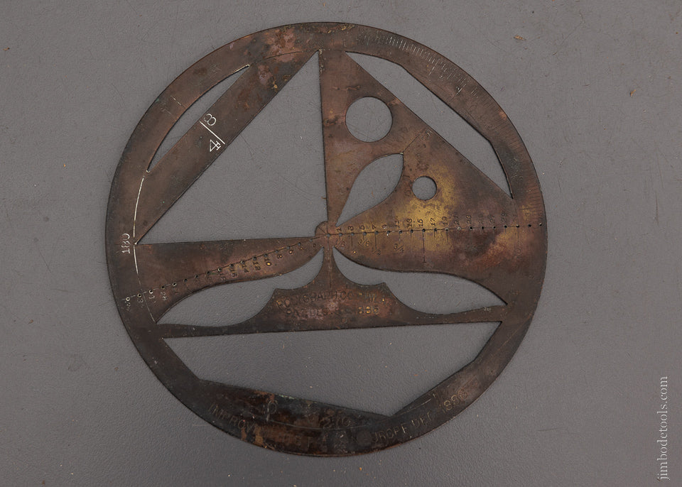 1885 POLYGRAPH CO PHILADELPHIA 4 3/4 inch Brass Drawing Draughting Design Template - 104354