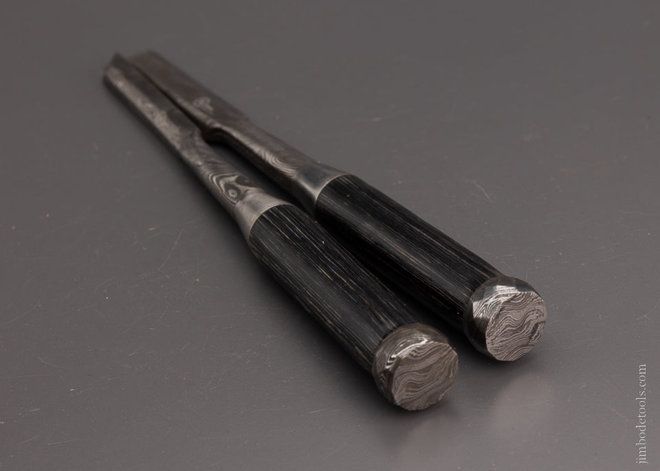 Stout Pair of Heavy Framing Chisels Japanese Style Damascus 1 Inch & 5/8 Inch Sizes - 104545