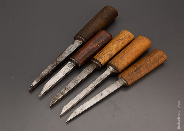 Graduated Set of 5 Pig Sticker Mortise Chisels Assorted Makers - 104566