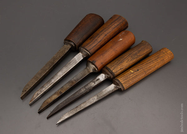 Graduated Set of 5 Pig Sticker Mortise Chisels Assorted Makers - 104567