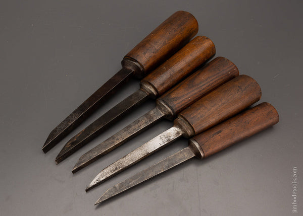 Graduated Set of 5 Pig Sticker Mortise Chisels Assorted Makers - 104582