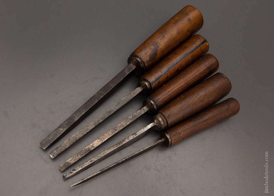 Graduated Set of 5 Pig Sticker Mortise Chisels Assorted Makers - 104582