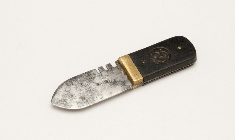 Rare Ebony Handled Leather Knife with Leather Gage and Fancy Carving in the Handle by A. MCQUEEN NEWCASTLE