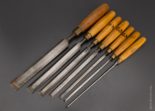 Magnificent Set of 7 MARPLES Boxwood Handle Long, Thin Paring Chisels - 104595