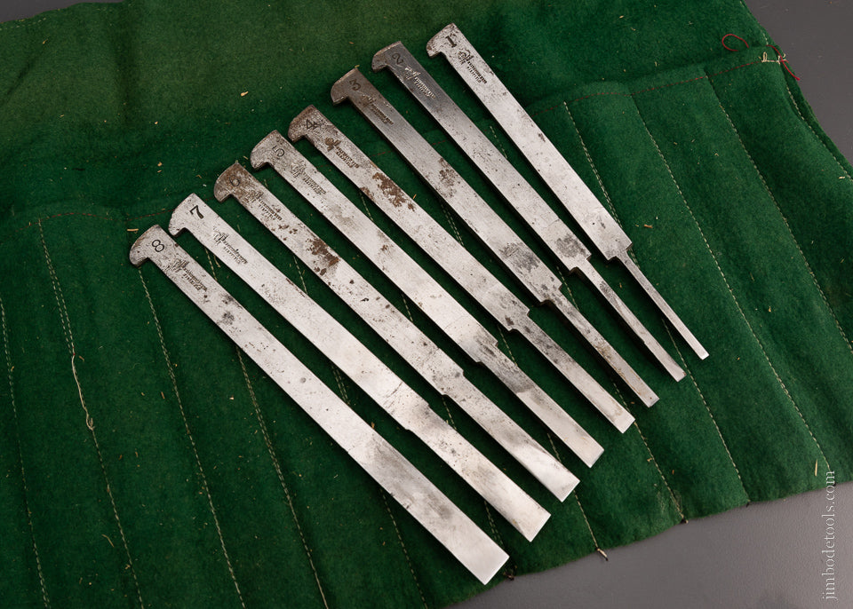 Extra Fine Set of 8 Plow Plane Irons in Roll HEARNSHAW - 104662