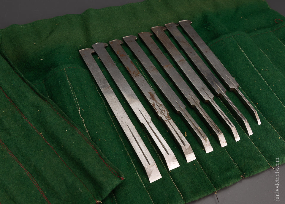 Extra Fine Set of 8 Plow Plane Irons in Roll HEARNSHAW - 104662