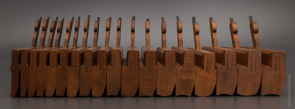 Very Fine & Crisp Set of 18 Skewed Hollow & Round Moulding Planes by D. KIMBERLY - 104921