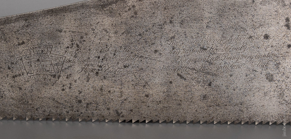 Fine Monster 28 Inch DISSTON ACME 120 Thumb Hole Hand Saw Just Sharpened - 105052