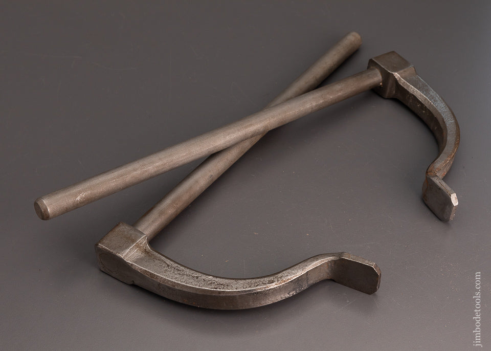 Mint Pair of 14 inch Bench Hold Downs Hand-Forged for 3/4 Inch Hole - 104054