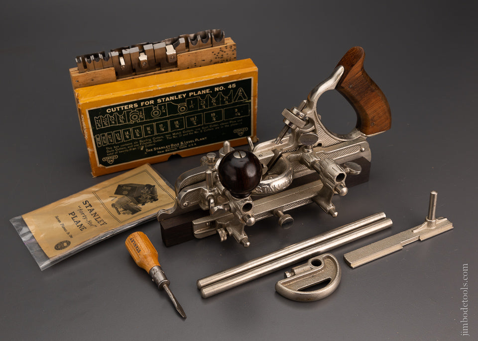 STANLEY No. 45 Combination Plow Plane Dead Mint & 100% Complete in Original Tin Box - 105091