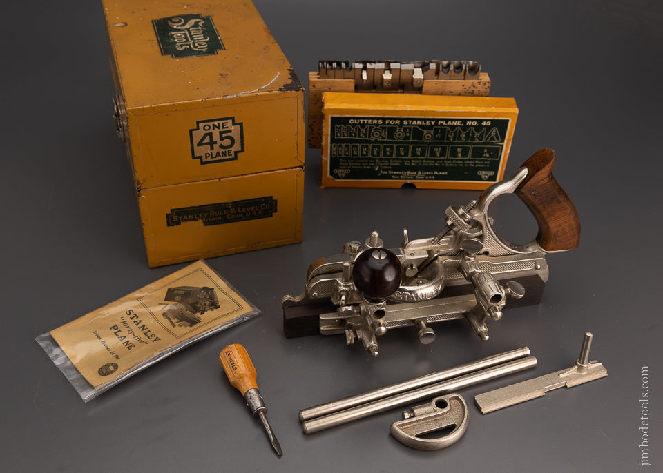 STANLEY No. 45 Combination Plow Plane Dead Mint & 100% Complete in Original Tin Box - 105091