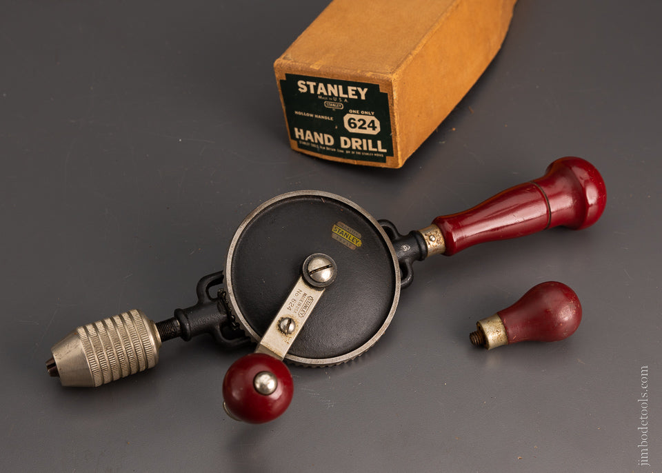 STANLEY No. 624 Egg Beater Hand Drill Mint in Box Lid - 105425