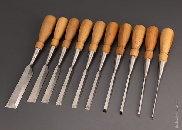 Set of 10 LIE NIELSEN Bevel Edge Chisels Including 3 Discontinued Sizes - 105442