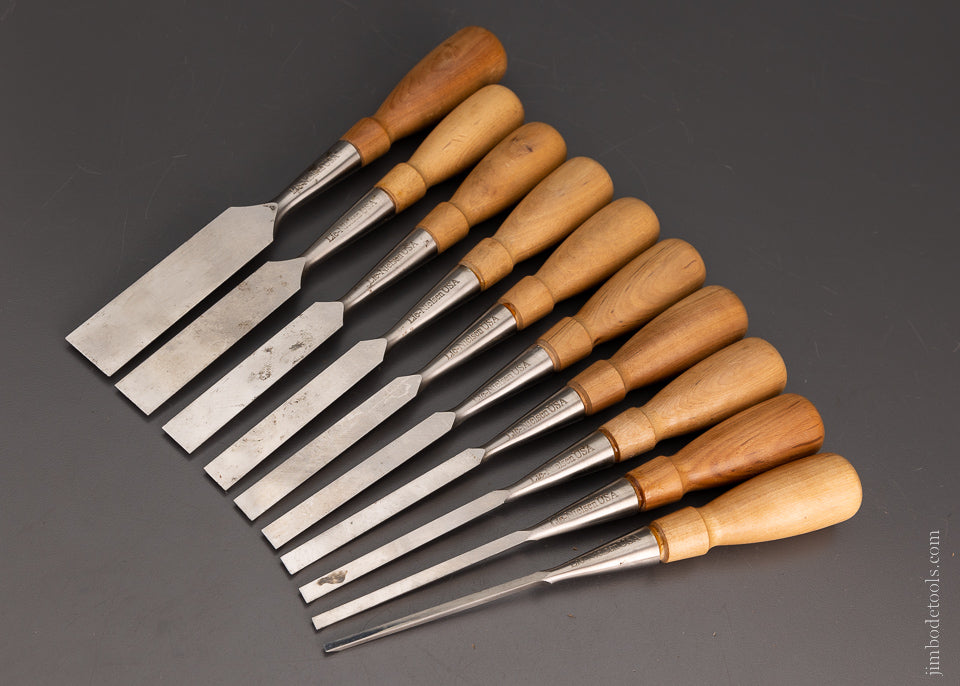 Set of 10 LIE NIELSEN Bevel Edge Chisels Including 3 Discontinued Sizes - 105442