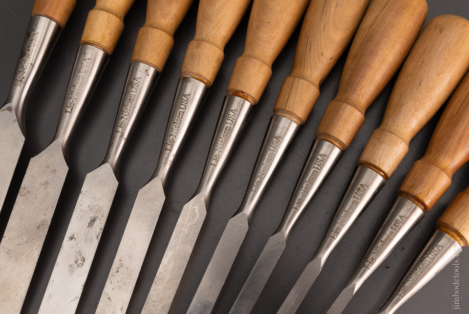 Set of 10 LIE NIELSEN Bevel Edge Chisels Including 3 Discontinued Sizes - 105442