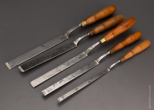 Set of 5 BUCK BROS. Crank Neck Offset Paring Chisels - 105520