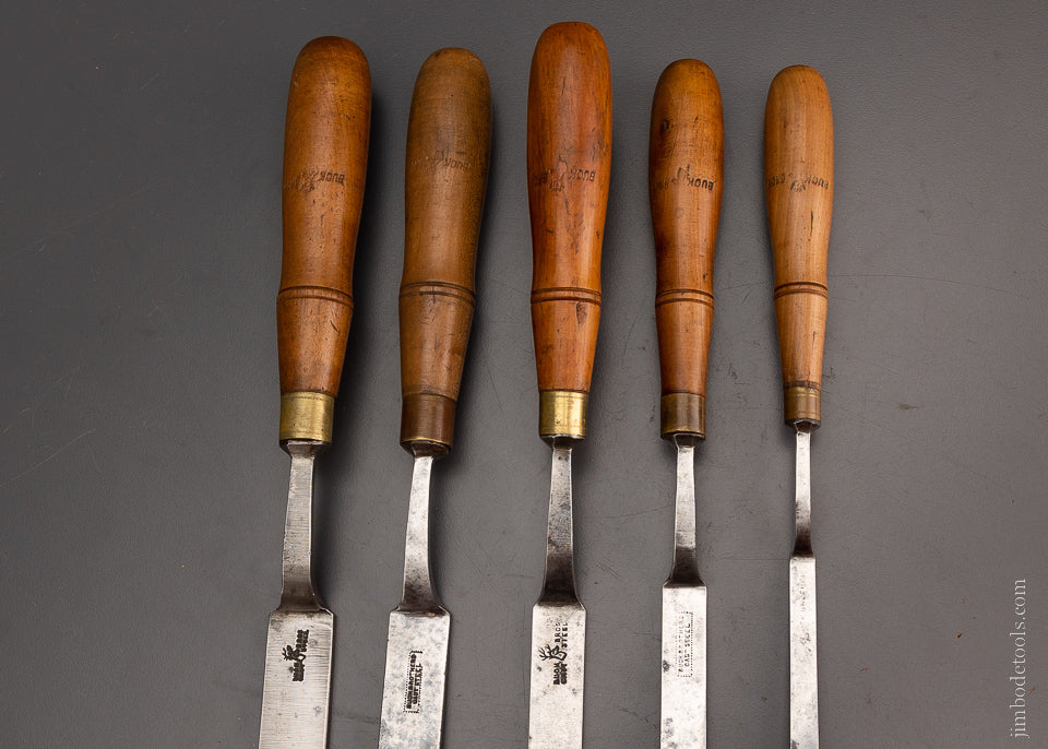 Set of 5 BUCK BROS. Crank Neck Offset Paring Chisels - 105520