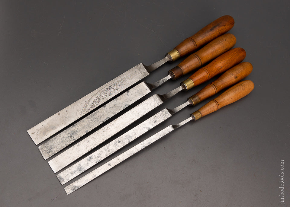 Set of 5 BUCK BROS. Crank Neck Offset Paring Chisels - 105520