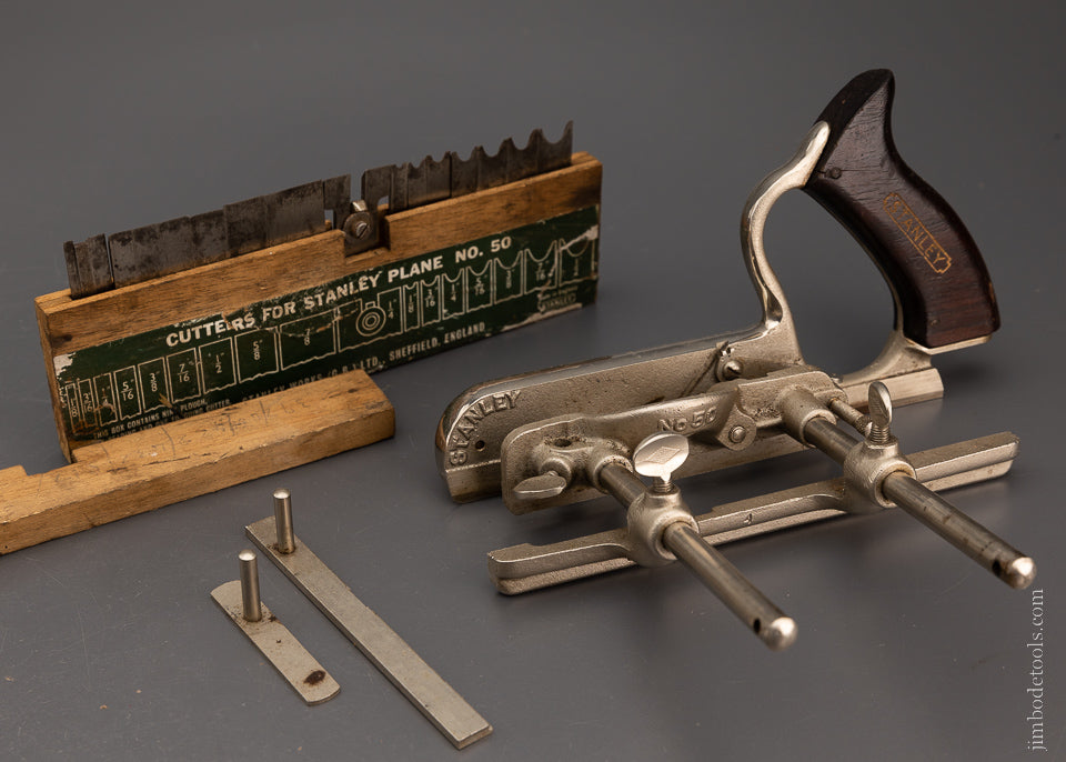 Extra Fine STANLEY No. 50 Plow Plane with 2 Stops & All 17 Cutters - 105898