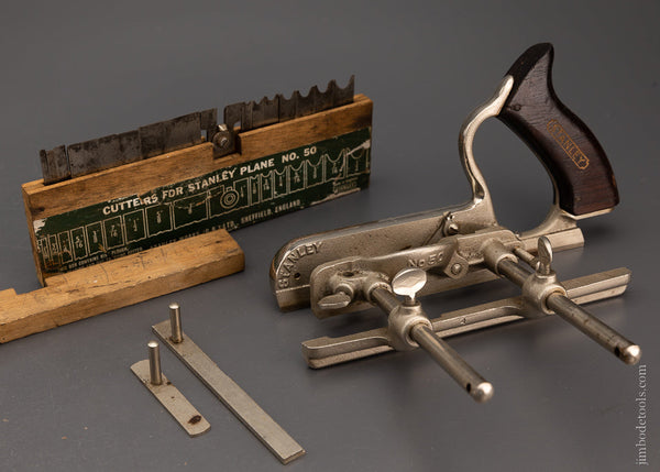 Extra Fine STANLEY No. 50 Plow Plane with 2 Stops & All 17 Cutters - 105898