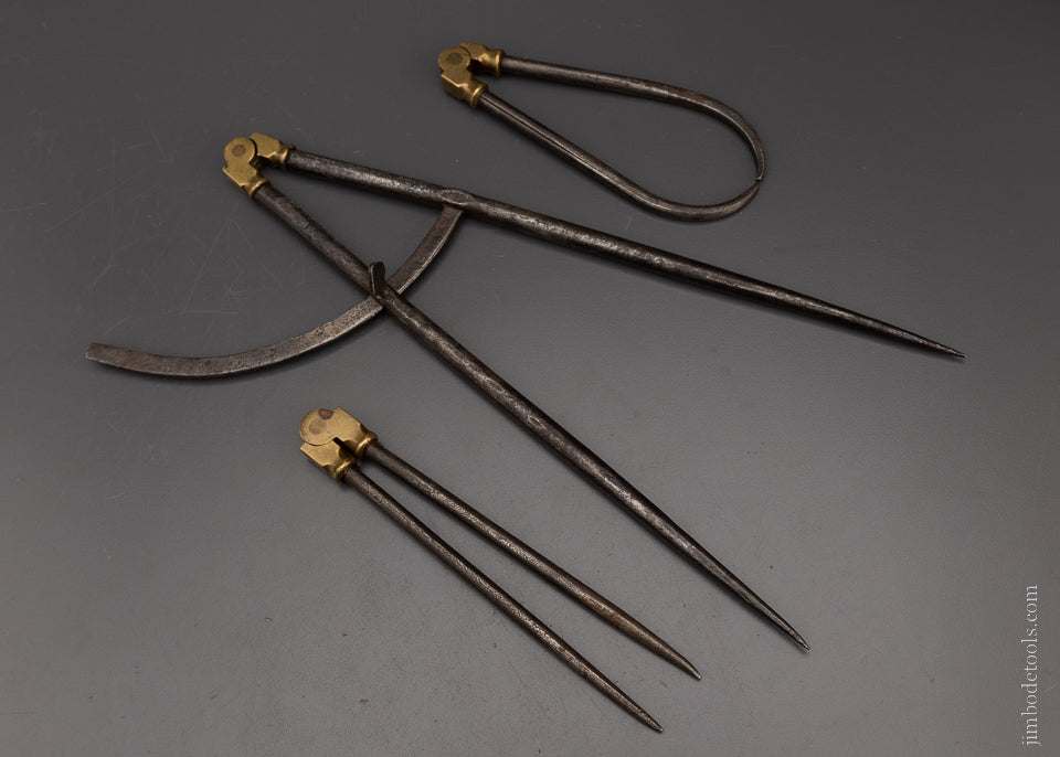 Remarkable Set of Brass & Steel Dividers & Calipers 6-14 Inches Long - 106492