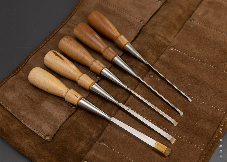 Near Mint & Unused Set of 5 LIE NIELSEN Bevel Edge Chisels with 3 Discontinued Sizes - 106867