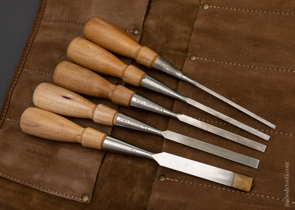 Near Mint & Unused Set of 5 LIE NIELSEN Bevel Edge Chisels with 3 Discontinued Sizes - 106867