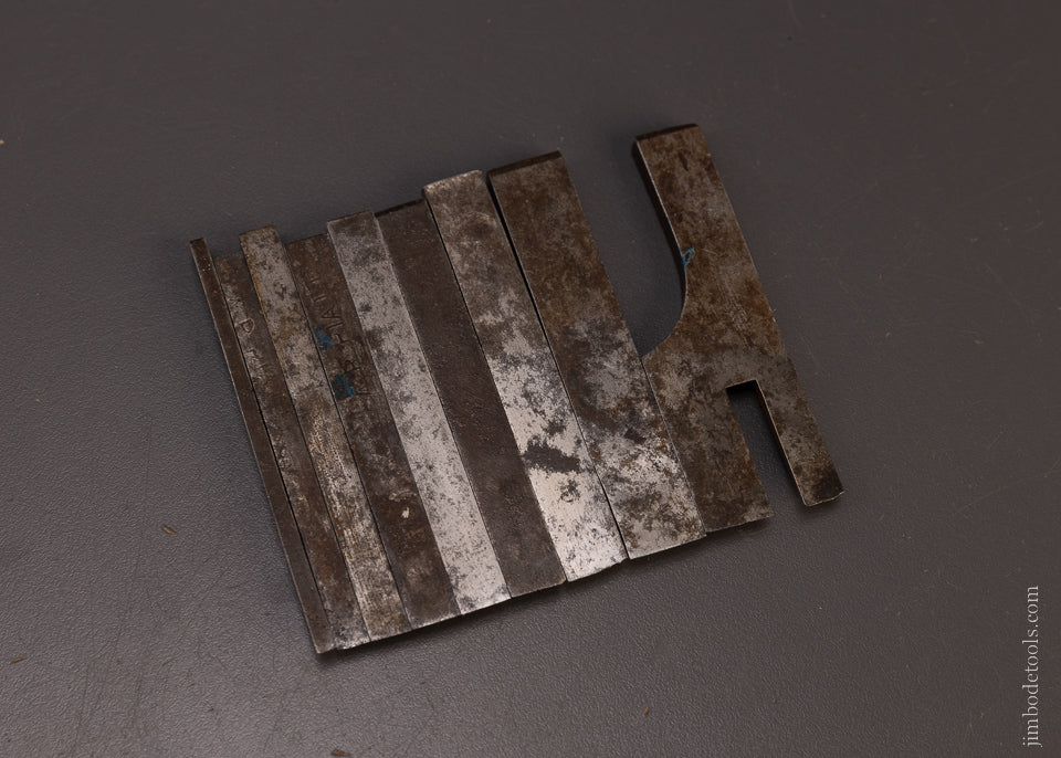 Complete Set of 9 STANLEY MILLERS PATENT Plow Plane Irons for No. 41, 42, 43, 44 Planes - 106916