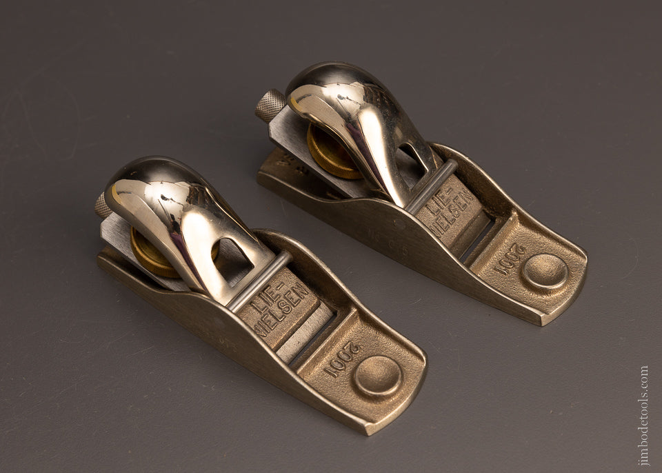 Mint Limited Edition LIE NIELSEN 2001 White Bronze Matched Pair Block Planes in Original Box - 106939