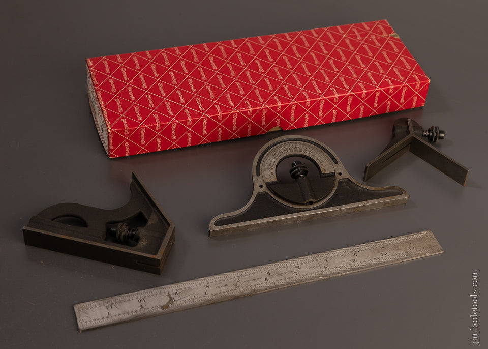 STARRETT No. 491 Bevel Protractor Combination Set Mint in Box - 106974