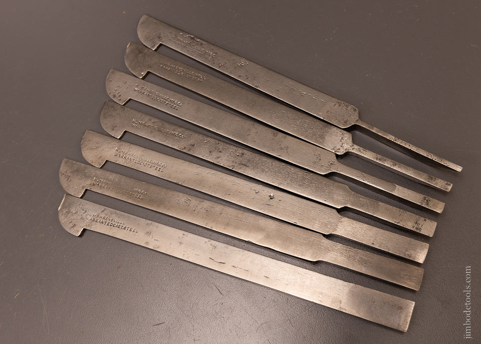 Clean Graduated Set of 7 Plow Plane Irons by HUMPHREYVILLE MFG. CO. - 107078