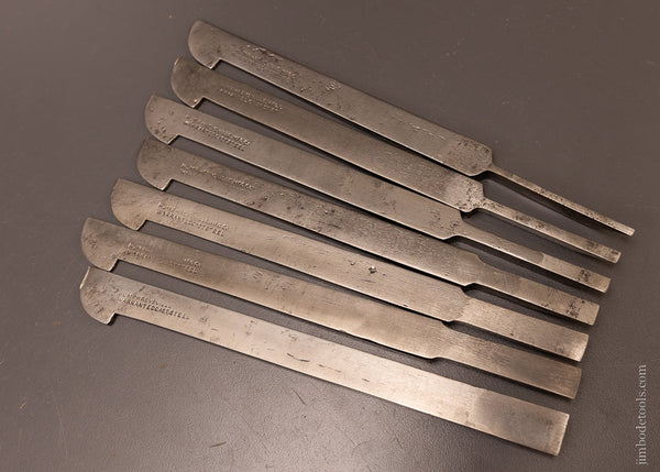 Clean Graduated Set of 7 Plow Plane Irons by HUMPHREYVILLE MFG. CO. - 107078