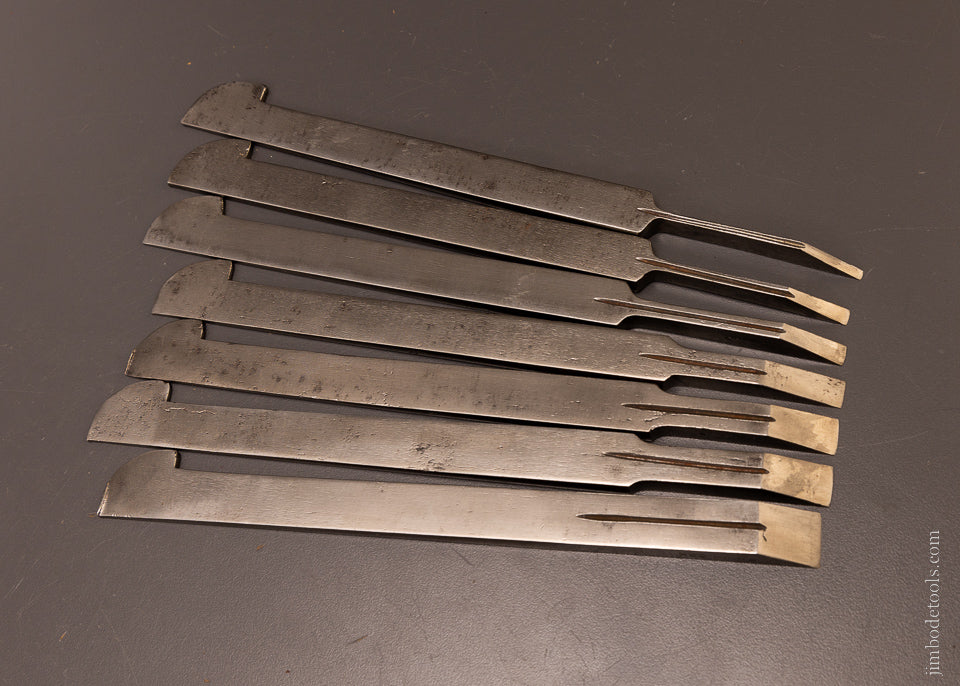 Clean Graduated Set of 7 Plow Plane Irons by HUMPHREYVILLE MFG. CO. - 107078