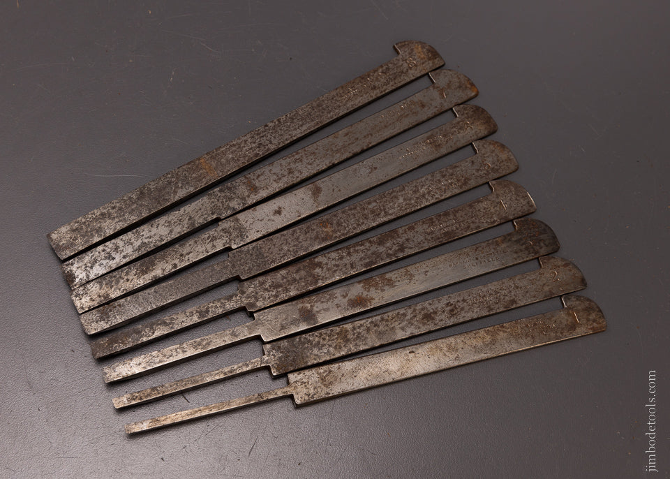 Complete Set Numbered 1-8 Plow Plane Irons by A. HILDICK Fine - 107102