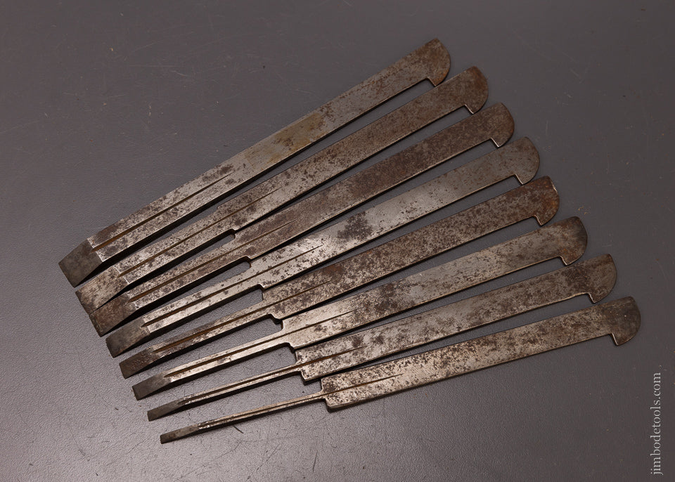 Complete Set Numbered 1-8 Plow Plane Irons by A. HILDICK Fine - 107102